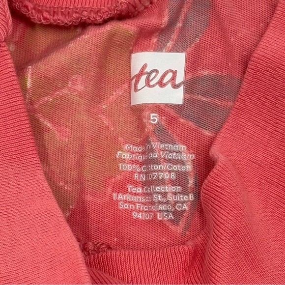 Tea Collection Girls Riko Trapeze Dress 5 Floral Pink Lime Green Blue Cotton EUC - Picture 3 of 10